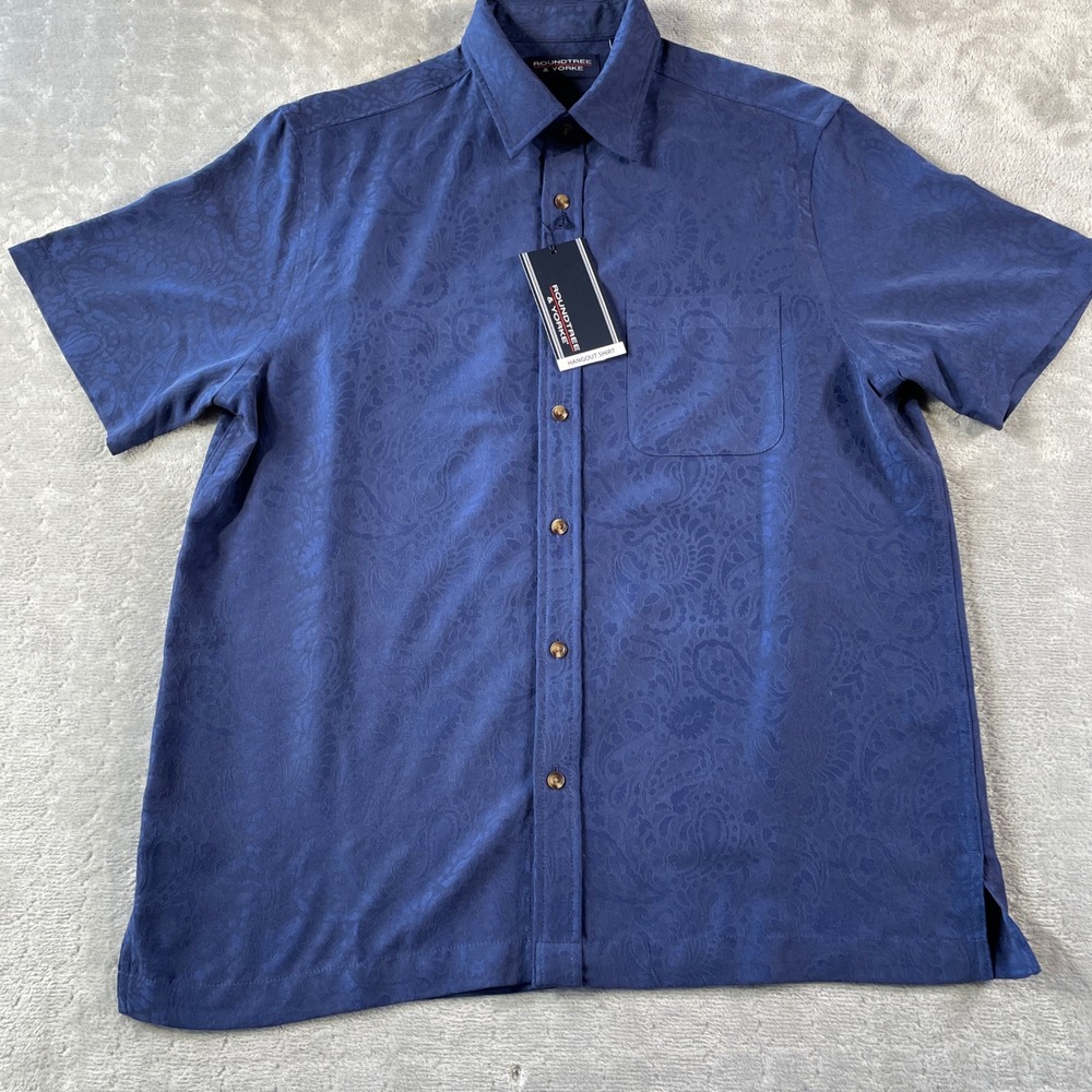 Roundtree Yorke Hangout Shirt Mens Medium Blue Paisley Casual Relax Vacation‎